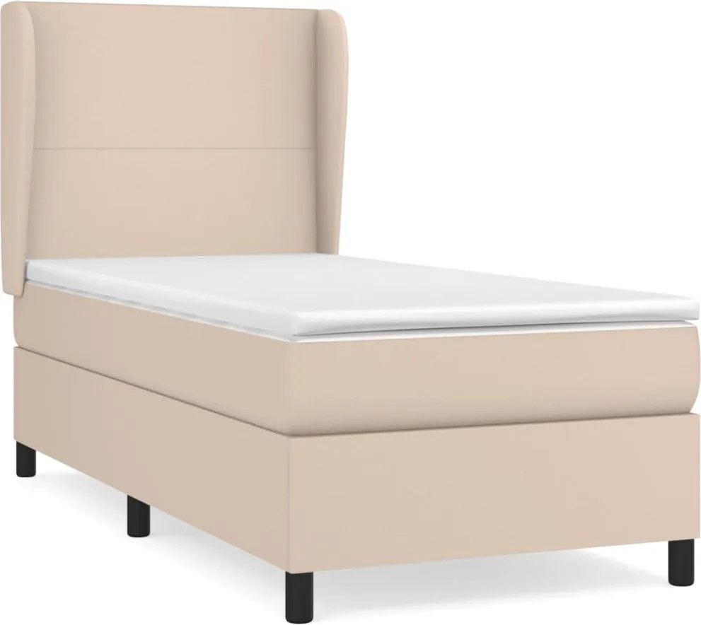 vidaXL Pat box spring cu saltea, cappuccino, 90x190 cm piele ecologică