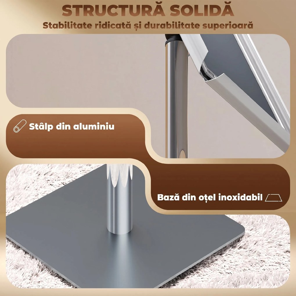HOMCOM Suport Poster A3, Expozitor Publicitar de Podea cu Înălțime și Înclinare Reglabile, 40x30x129-135 cm, Argintiu | Aosom Romania