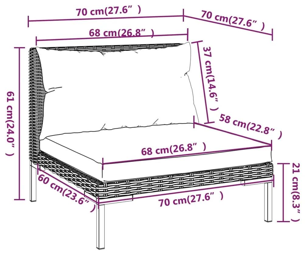 Set mobilier de gradina cu perne,11 piese,gri inchis, poliratan 5x mijloc + 5x colt + masa, 1