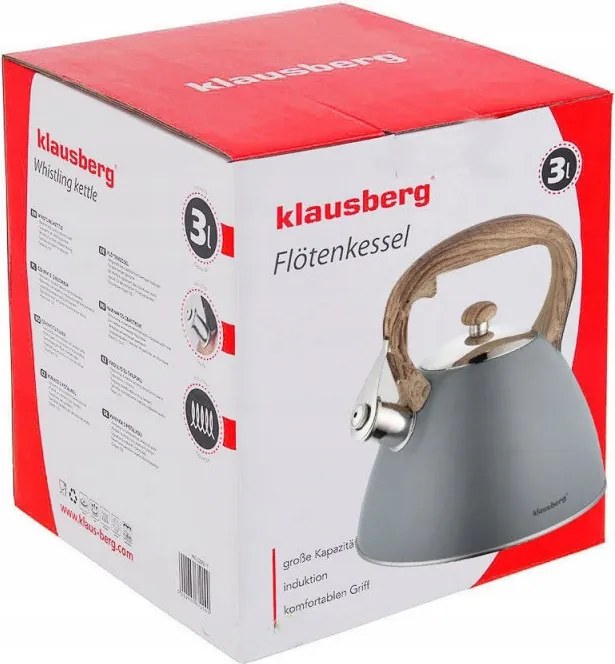 Resigilat: Ceainic cu fluier Klausberg KB 7297, 3 litri, Inductie, Otel inoxidabil, Gri
