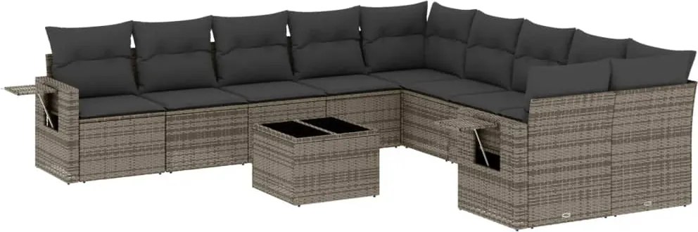 vidaXL Set canapele de grădină cu perne, 11 piese, gri, poliratan