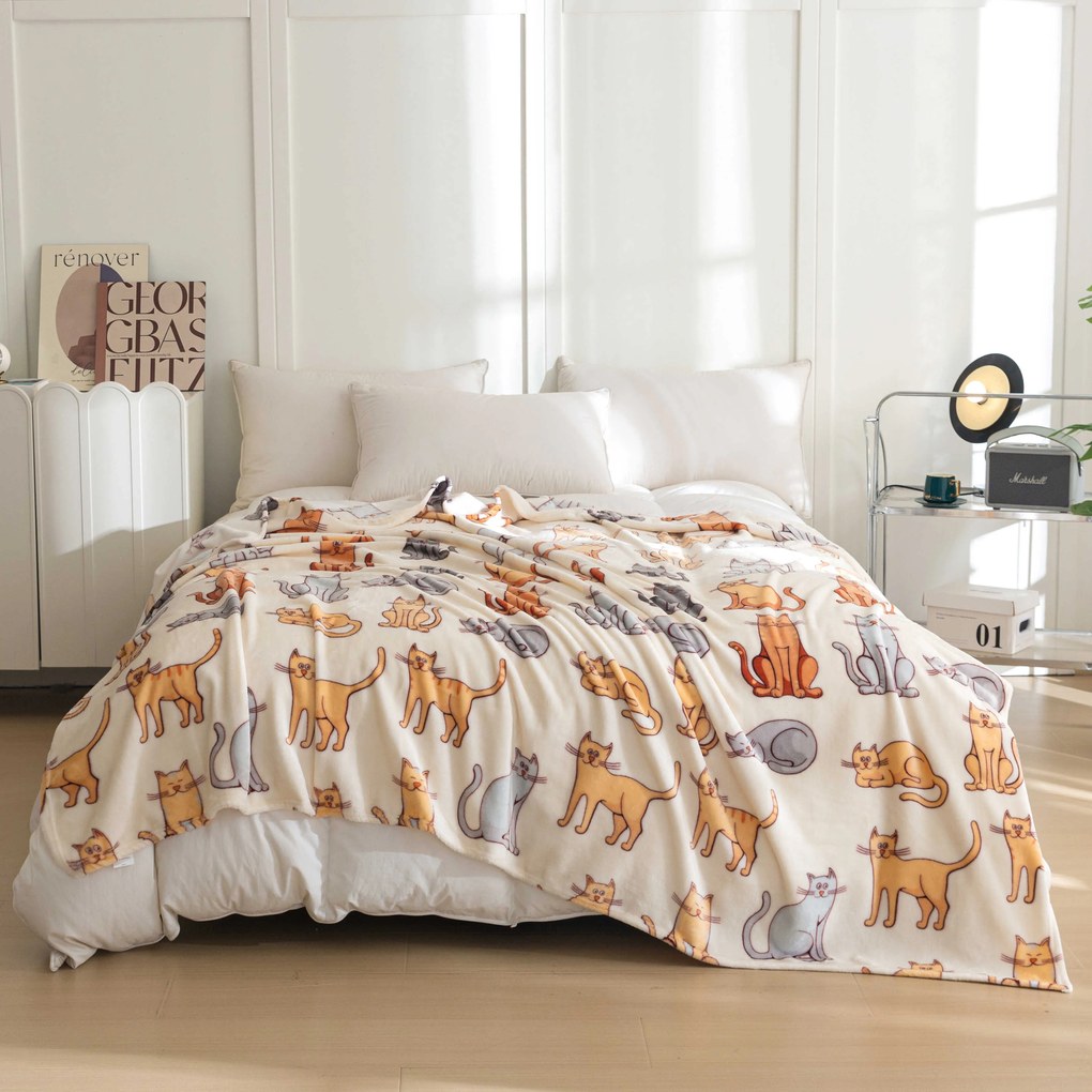 Patura Cocolino microplus COLORED CATS crem Dimensiune: 200 x 220 cm