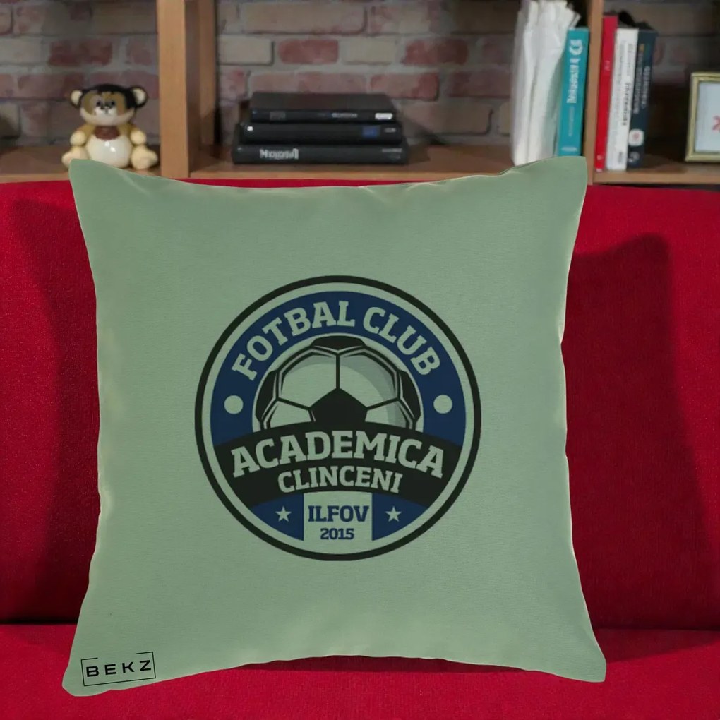 Perna Personalizata Academica Clinceni Fotbal Club, 40x40 cm, Verde, Husa Detasabila, Perna Inclusa, BEKZ®