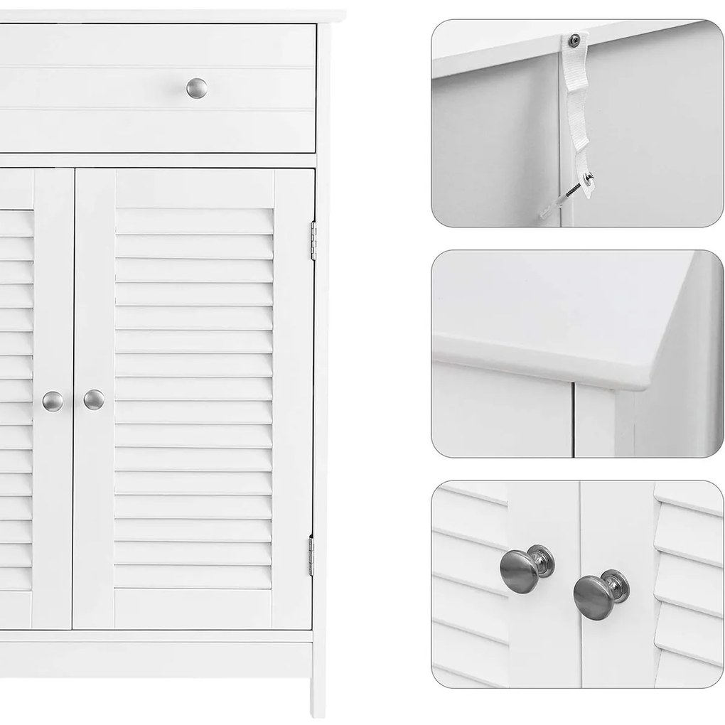 Dulap baie cu 2 usi raft reglabil sertar  Alb 60 x 30 x 80 cm