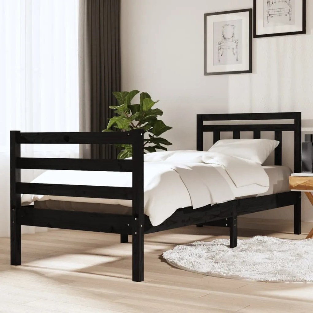 Cadru de pat Single 3FT, negru, 90x190 cm, lemn masiv Negru, 90 x 190 cm