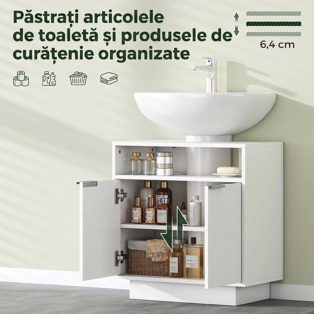 HOMCOM Dulap de Baie Sub Chiuvetă cu Raft Interior Ajustabil Alb | Aosom Romania