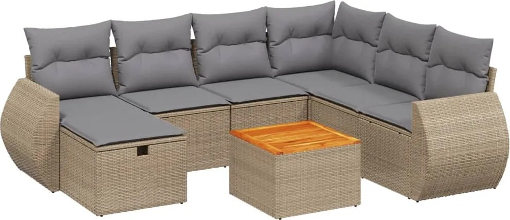 vidaXL Set canapele de grădină, 8 piese, cu perne, bej, poliratan