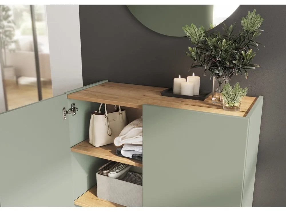Dulap verde salvie cu aspect de lemn de stejar 74x105x33 cm Alviano – Germania