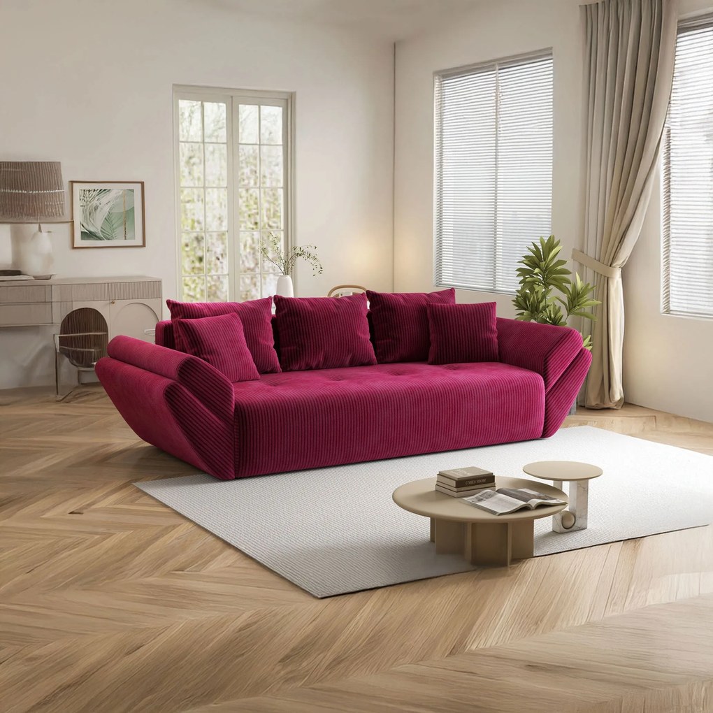 Canapea extensibilă dumonde cu ladă de depozitare si sezut confortabil din spuma high-density, Berlin Zoom Red 250x100 cm