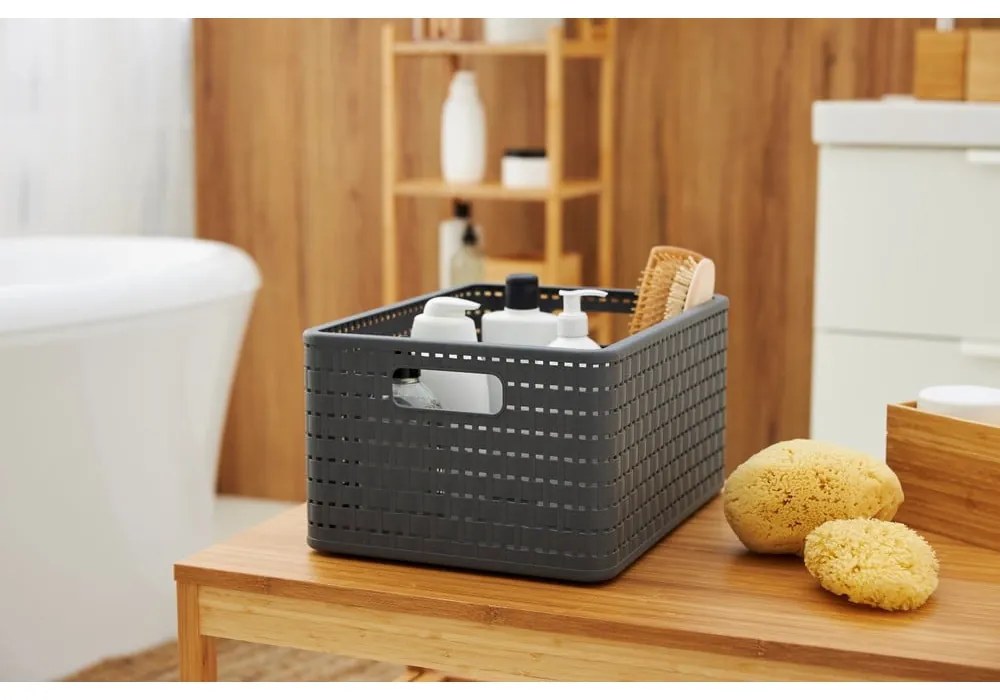 Coș de depozitare din plastic reciclat gri închis Country - Rotho