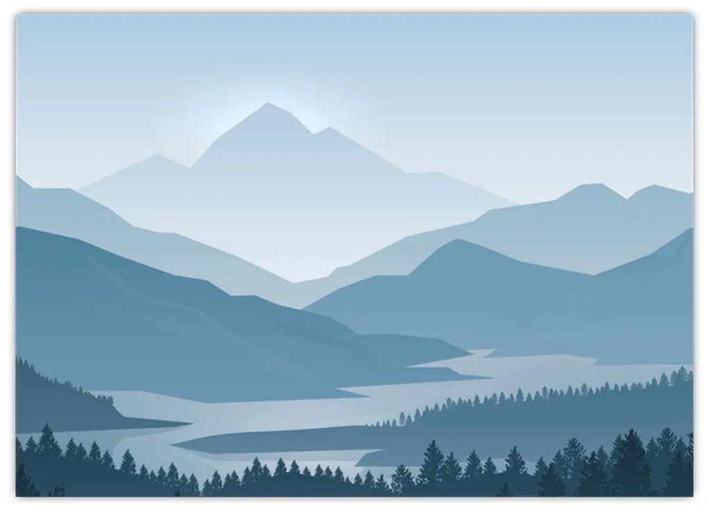 Tablou pe sticlă - Munții cu privirea graficeanului (70x50 cm)