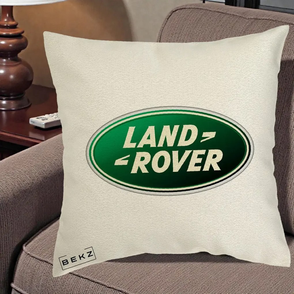 Perna Personalizata cu emblema Land Rover, 40x40 cm, Ecru, Husa Detasabila, Perna Inclusa, BEKZ®