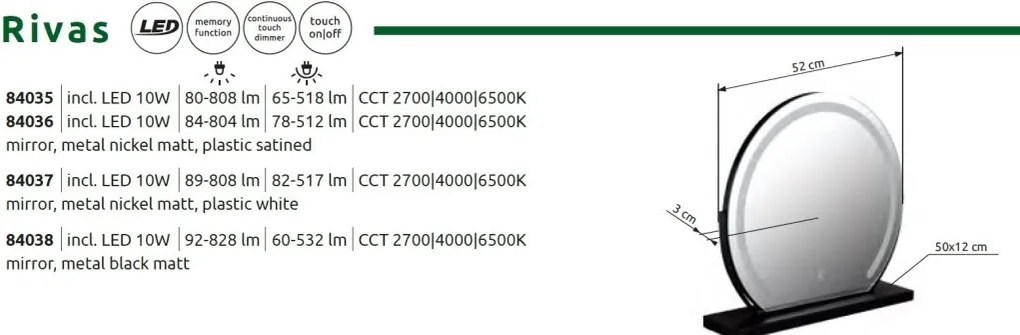 Oglinda de masa cu iluminat LED CCT Rivas 50x50cm 84038 GL