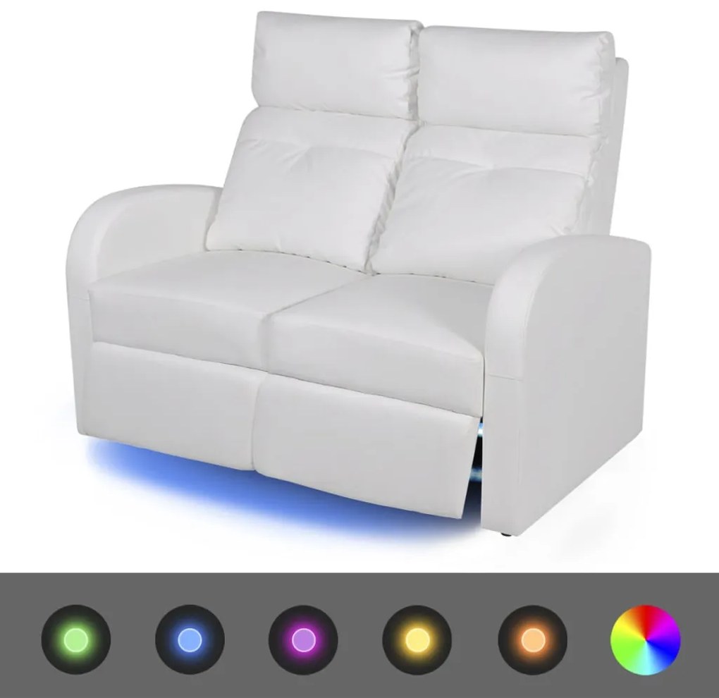 274313 vidaXL Canapea rabatabilă cu LED, 2+3 locuri, piele artificială, alb