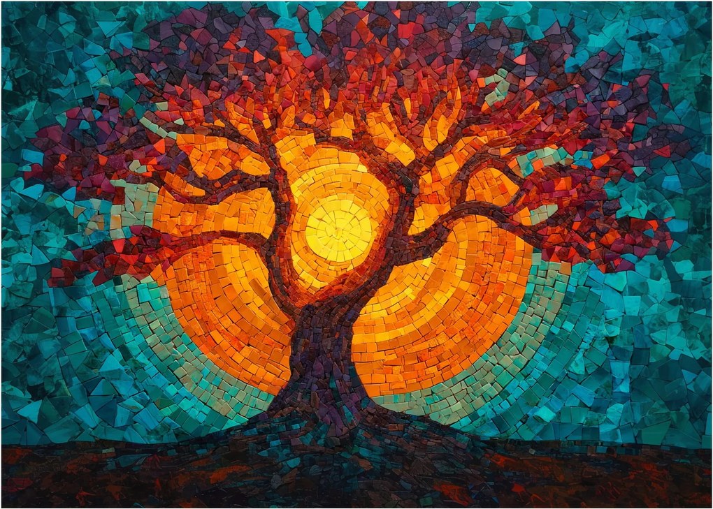 Tablou - Arborele vieții și soarele în mozaic (70x50 cm)