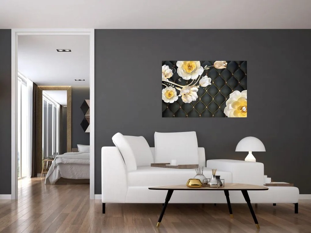 Tablou - Imagine cu flori de trandafir alb (90x60 cm)