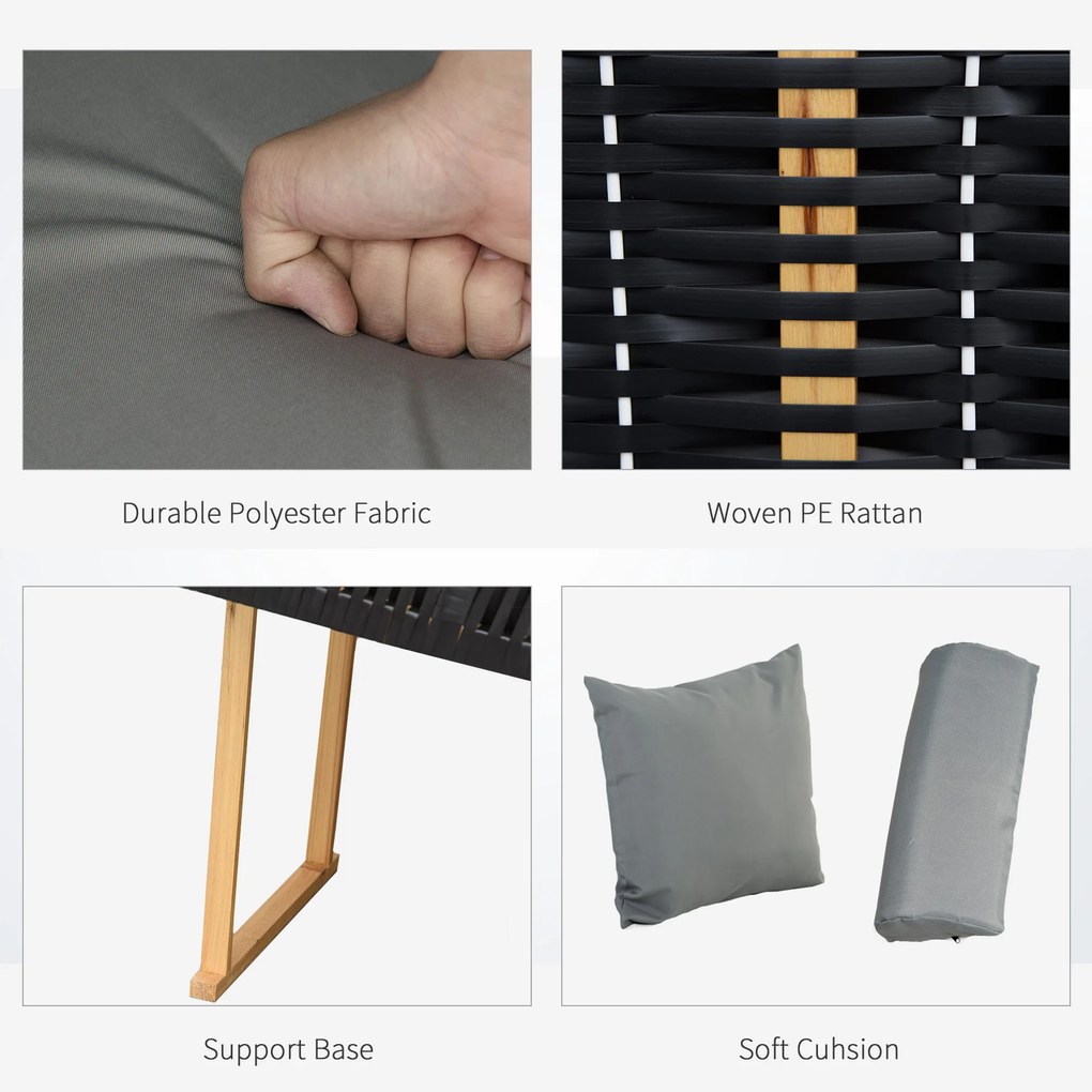 Outsunny Șezlong plajă 2 persoane, cu perne și suport picioare, rezistent la vreme, gri deschis | Aosom Romania