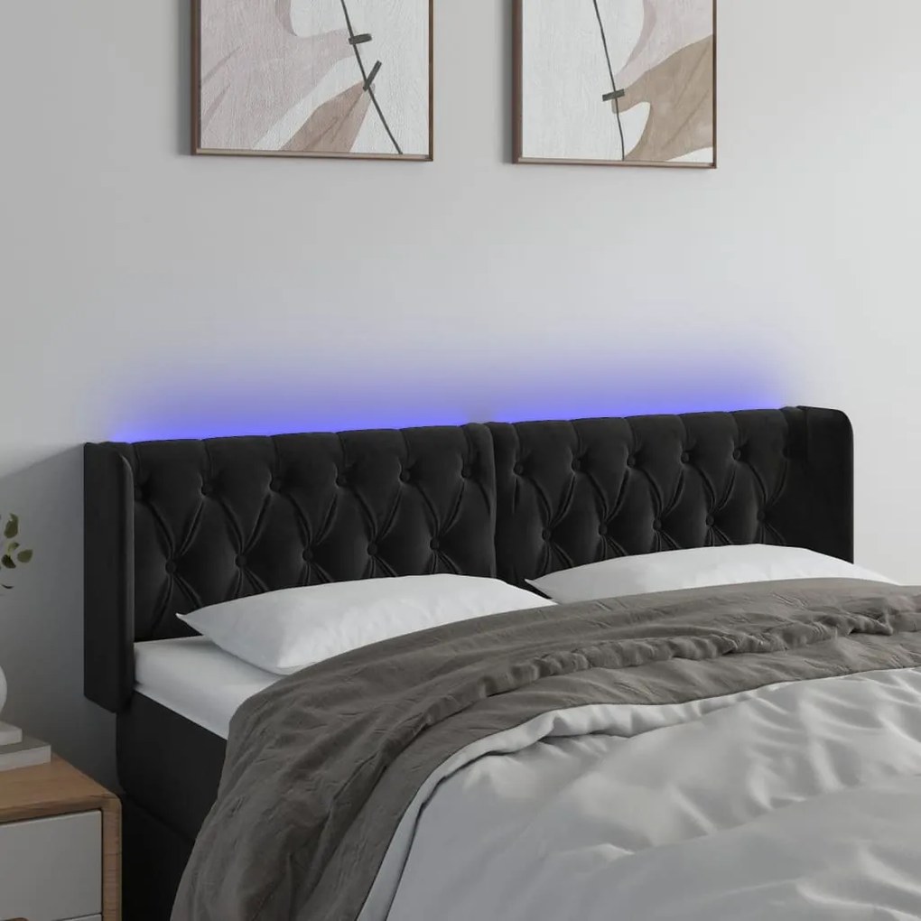 vidaXL Tăblie de pat cu LED, negru, 147x16x78/88 cm, catifea