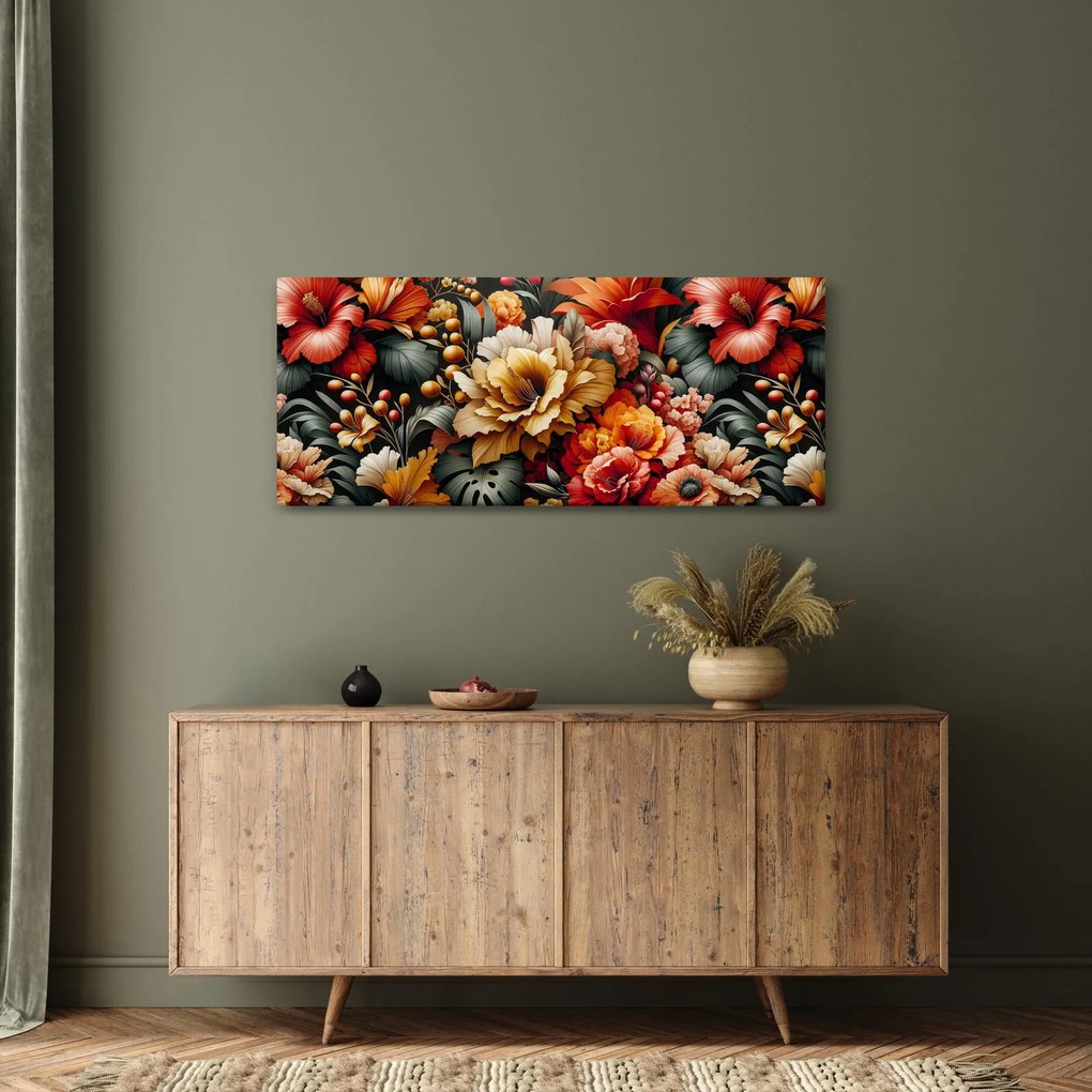 Tablou - Flori portocalii și roșii (120x50 cm)
