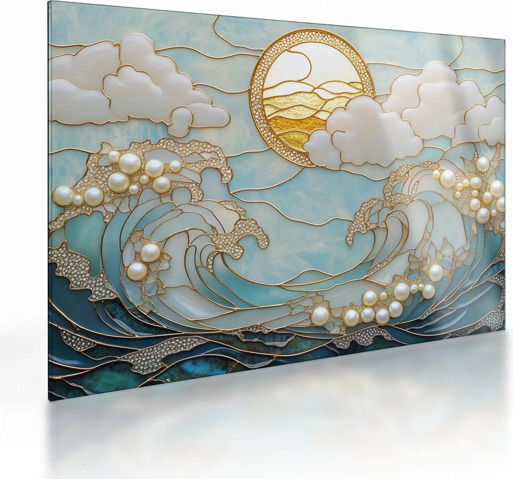 Tablou pe sticlă - Perle 3D în Ocean (70x50 cm)