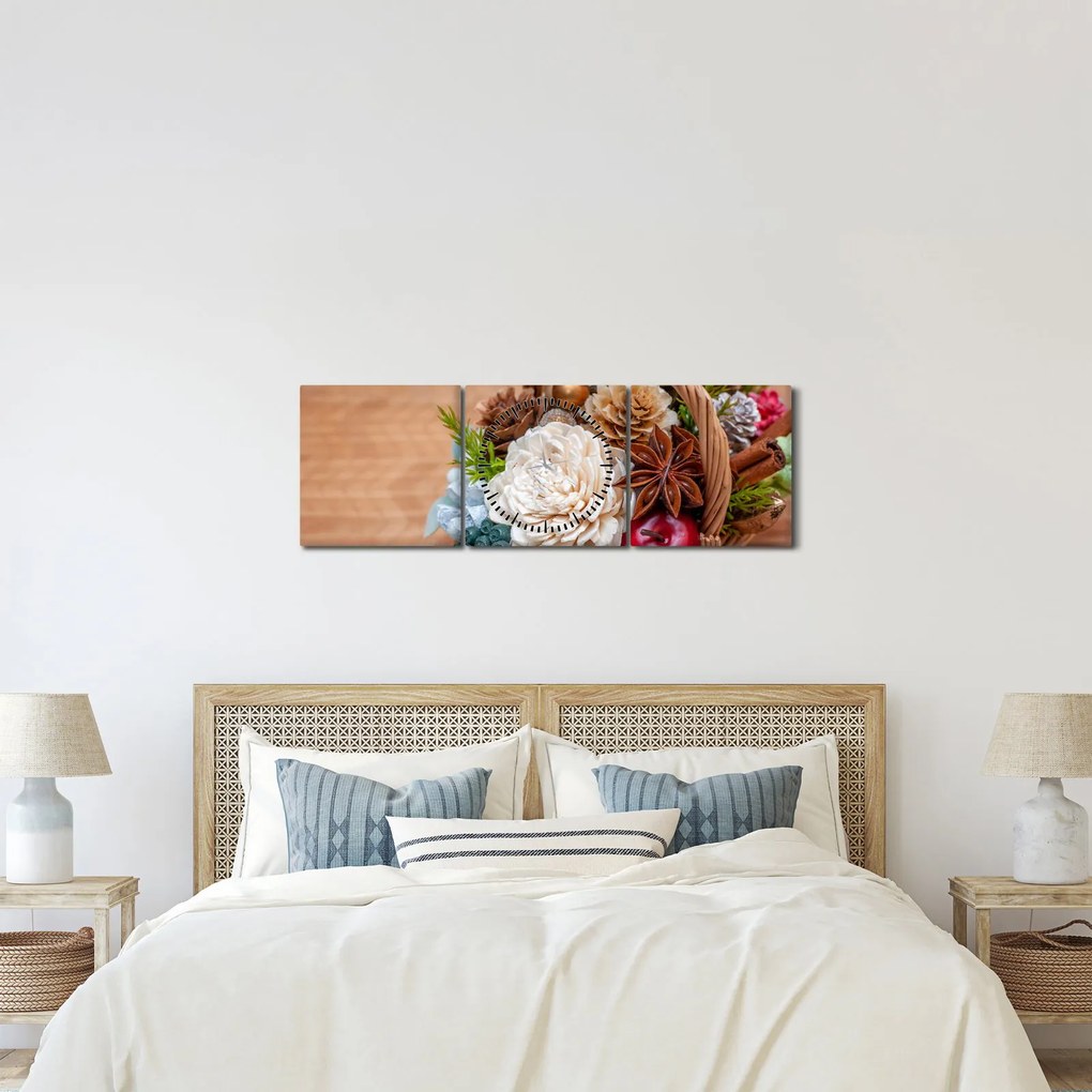 Tablou cu coș din nuiele (cu ceas) (90x30 cm)