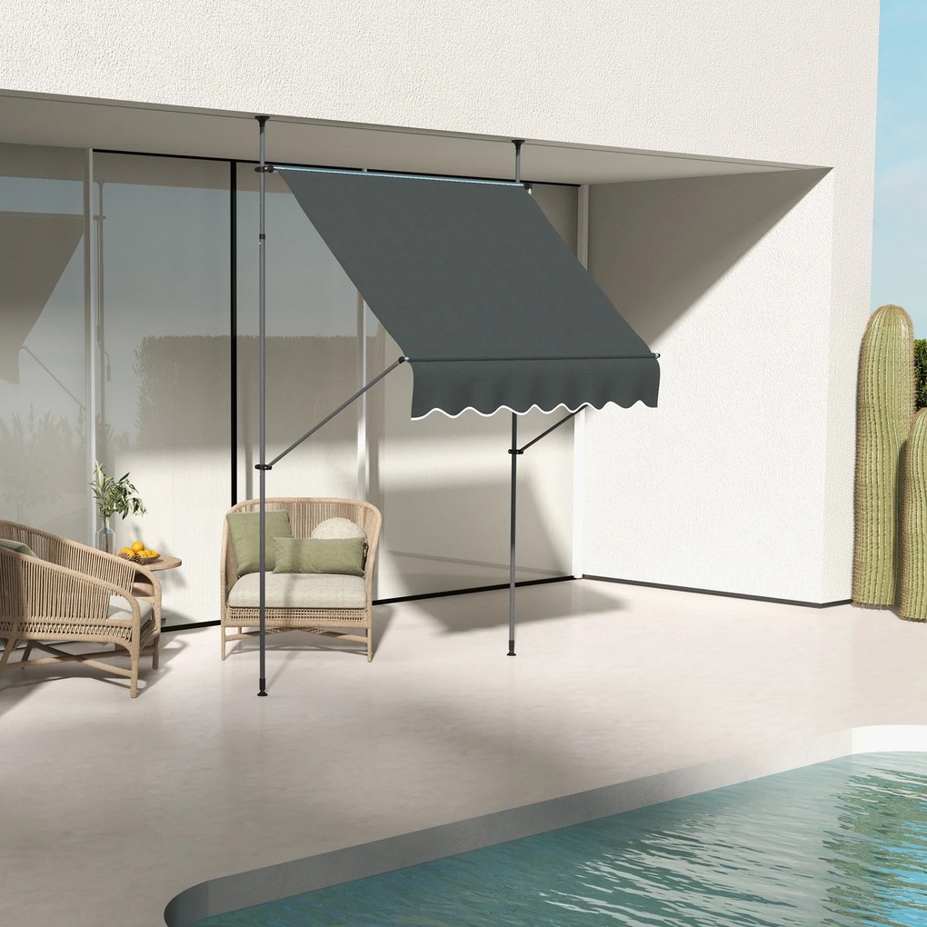 Outsunny Parasolar Manual Retractabil cu Manivela 200x120x210-300 cm cu Inaltime Ajustabila Impermeabil si Anti-UV Gri Inchis | Aosom Romania