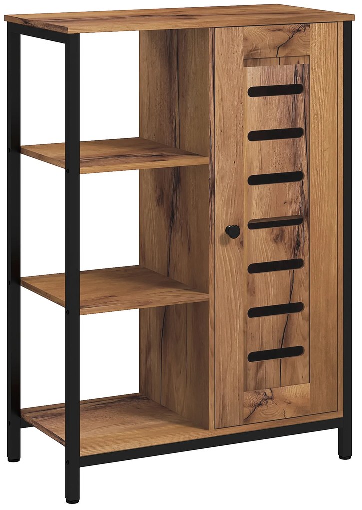 kleankin Mobilier de baie pe picior design industrial structură de oțel 3 rafturi deschise 60 x 30 x 85 cm marron rustic | Aosom Romania