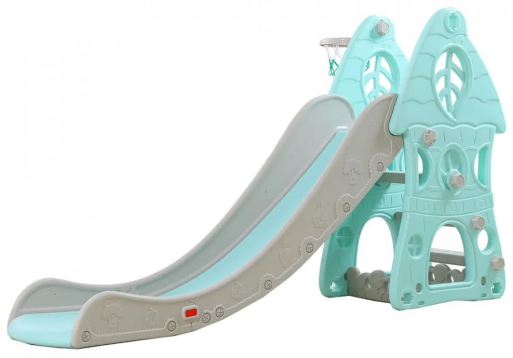 Tobogan Pentru Copii NOVOKIDS™ Jumbo Castle , Pentru Interior si Exterior, 185 centimetri panta alunecare, Maxim 50 Kg, Cos de baschet inclus ,