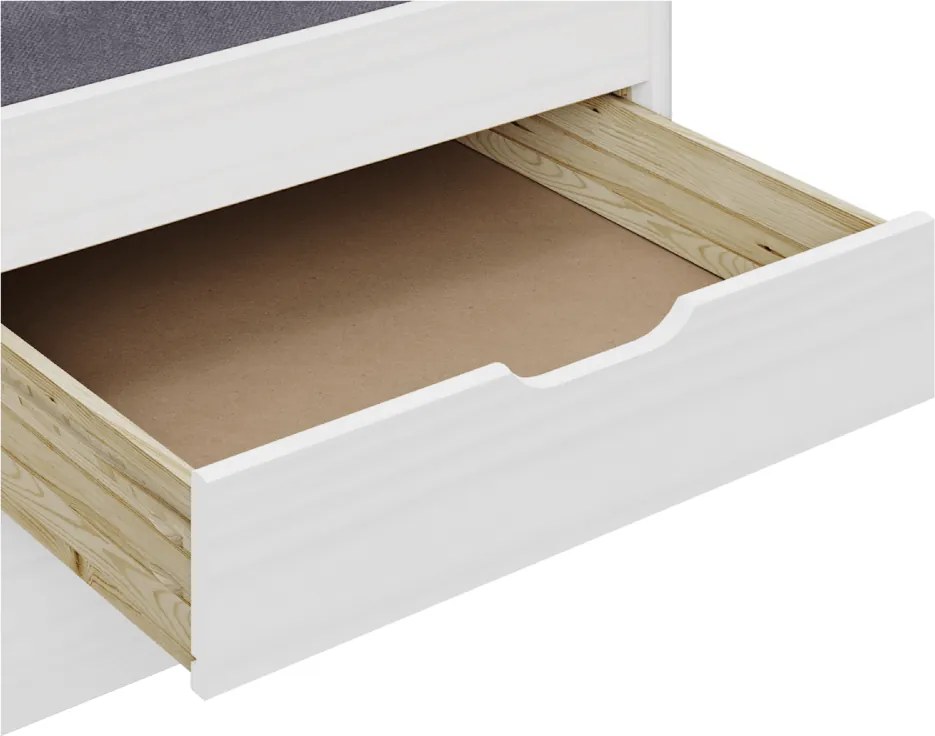 Pat cu pat suplimentar extensibil, alb, lemn masiv, 90x200, MARINELLA NEW