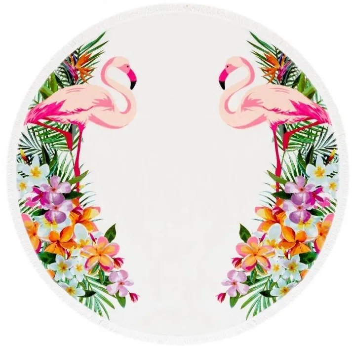 Prosop de plajă rotund cu motiv flamingo  150 cm