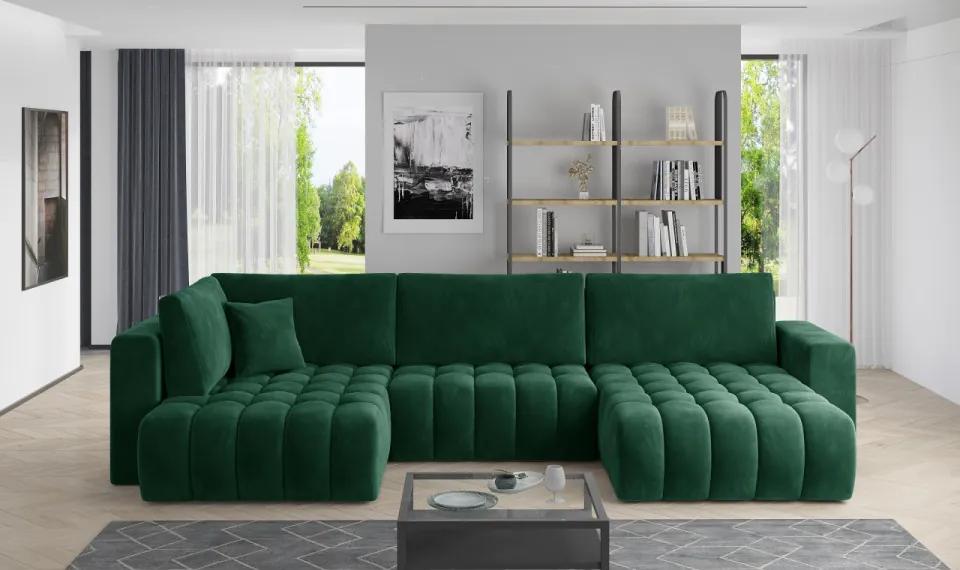 Canapea modulara tapitata, extensibila, cu spatiu pentru depozitare, 340x170x92 cm, Bonito R2, Eltap (Culoare: Verde inchis - Loco 35)