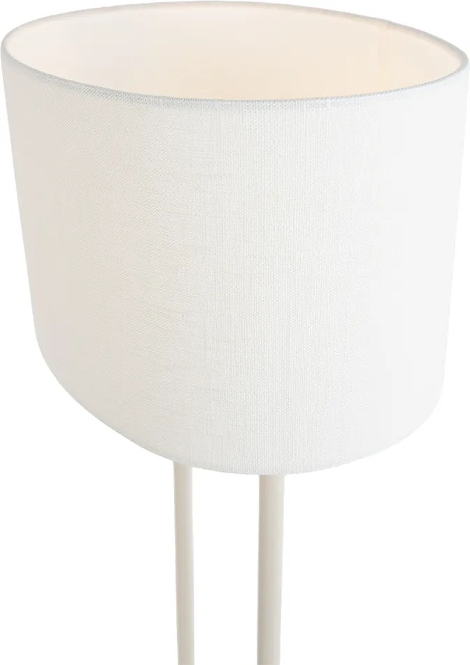 Vloerlamp beige met ovale witte linnen kap 35cm - Thijmen