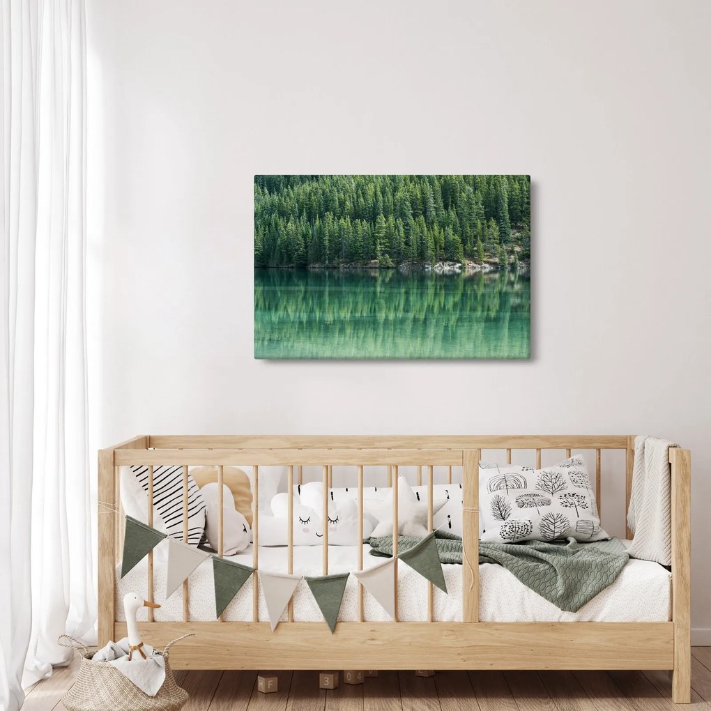 Tablou - Coniferi lângă lac (90x60 cm)