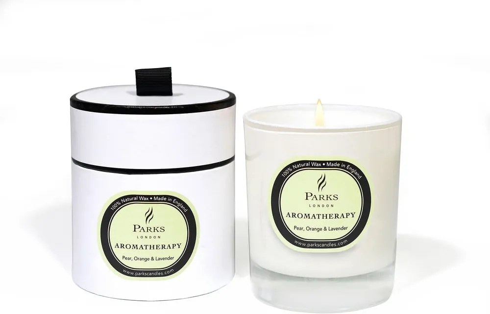 Lumânare parfumată Parks Candles London Aromatherapy, aromă de pere, portocale și levănțică, 50 ore