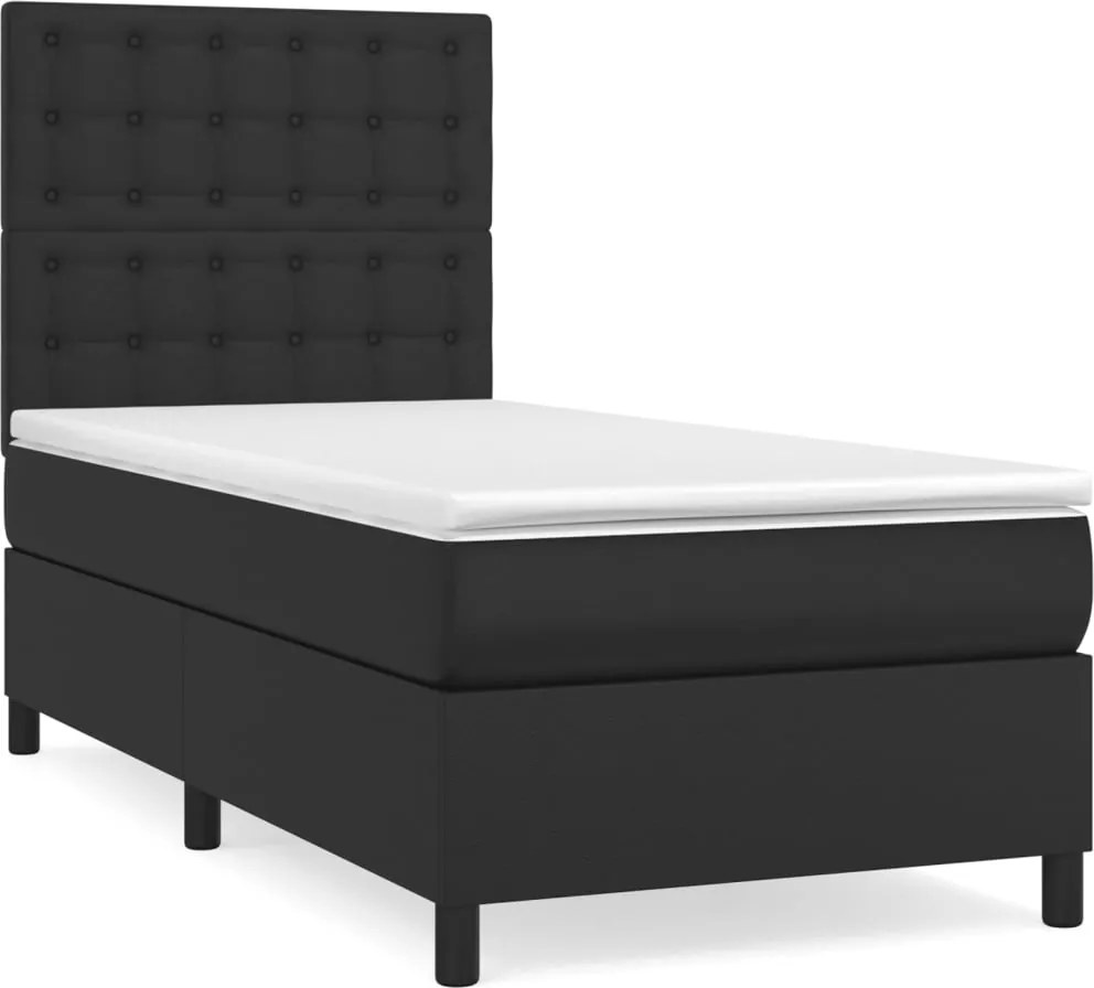 vidaXL Pat box spring cu saltea, negru, 80x200 cm, piele ecologică