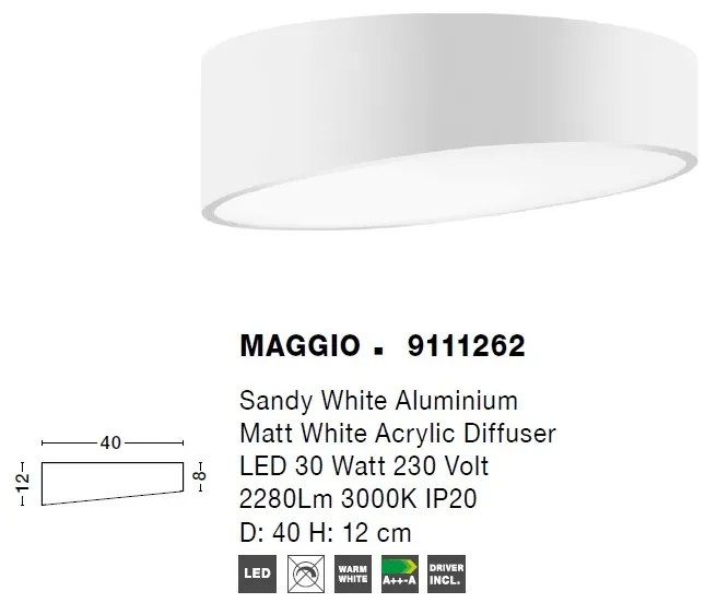 Lustra LED aplicata design modern 40cm MAGGIO alba NVL-9111262