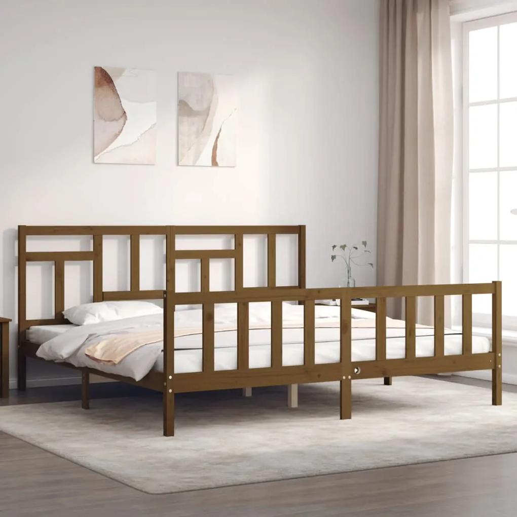 3193164 vidaXL Cadru pat cu tăblie, maro miere, 200x200 cm, lemn masiv