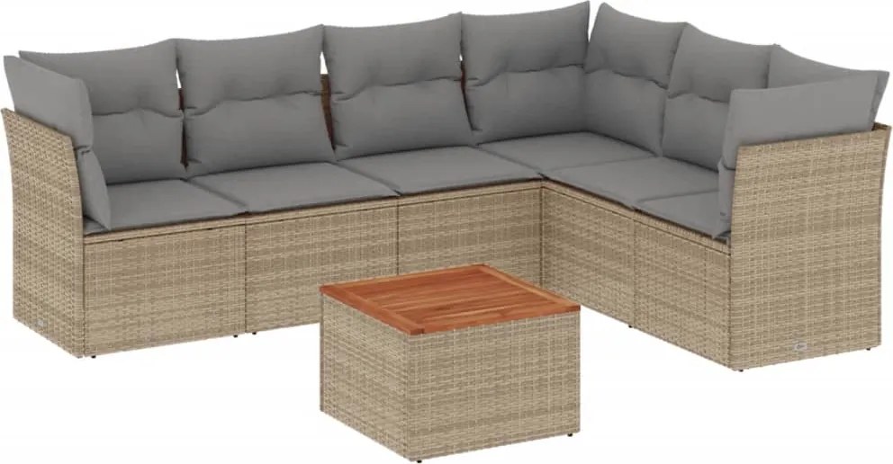 vidaXL Set canapele de grădină, 7 piese, cu perne, bej, poliratan