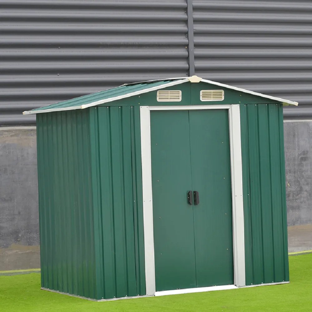 Căsuţă pentru grădină din tablă pentru scule, verde / alb, 2x1,3x1,8 m, HAMAL TIP 1