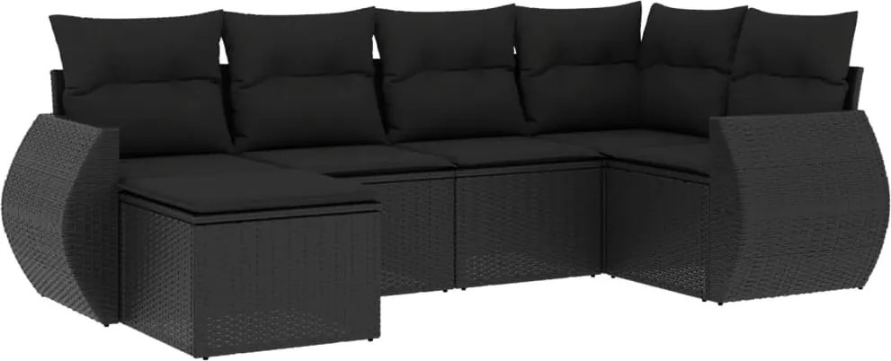 vidaXL Set mobilier de grădină cu perne, 6 piese, negru, poliratan
