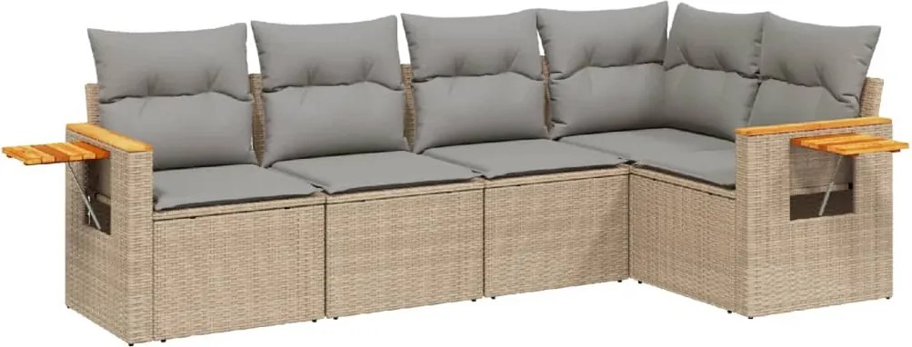 vidaXL Set canapele de grădină cu perne, 5 piese, bej, poliratan