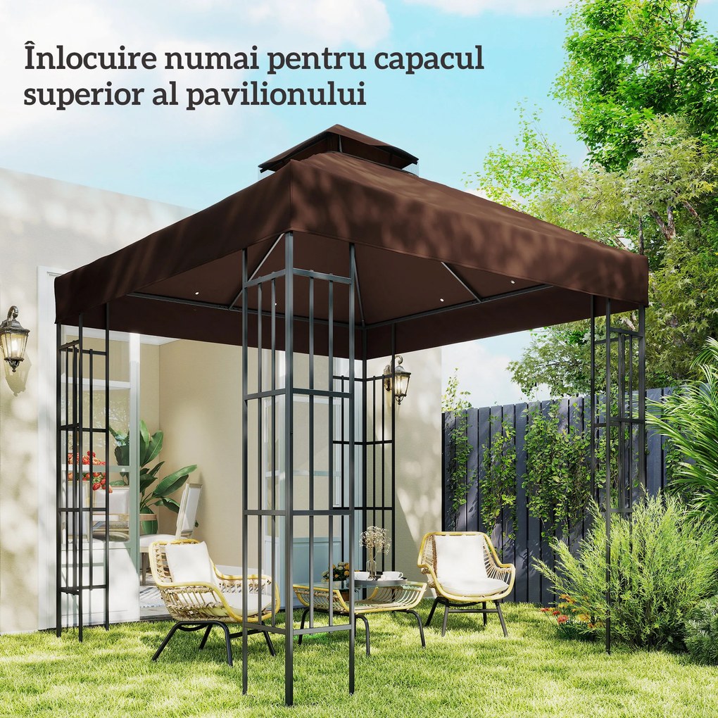 Outsunny Acoperiș de Schimb pentru Foișor 3x3 m cu 2 Niveluri pentru Grădină, Copertină Rezistentă la Apă din Țesătură Oxford 370g/㎡ Anti-UV 30+ cu Orificii de Drenaj, Cafeniu | Aosom Romania