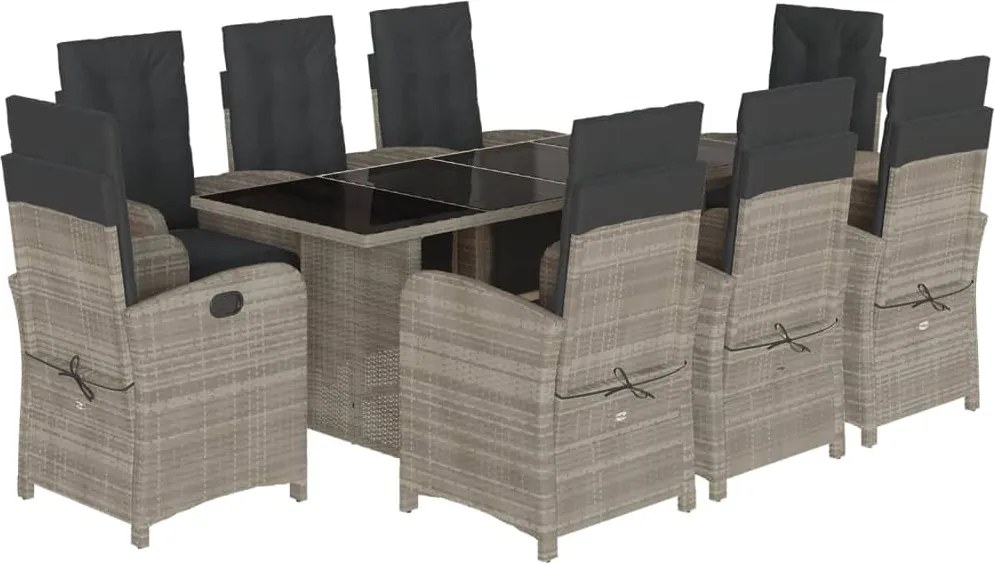 vidaXL Set mobilier grădină cu perne, 9 piese, gri deschis, poliratan