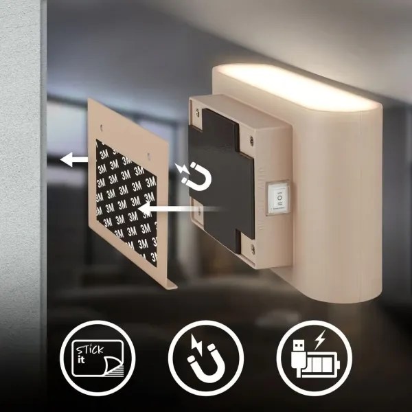 Briloner 3878011 - Aplică de perete LED reîncărcabilă cu senzor CHAT, LED/3W/5V, 2000 mAh, bej