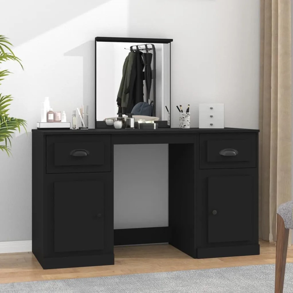 3185336 vidaXL Masă de toaletă cu oglindă, negru, 130x50x132,5 cm