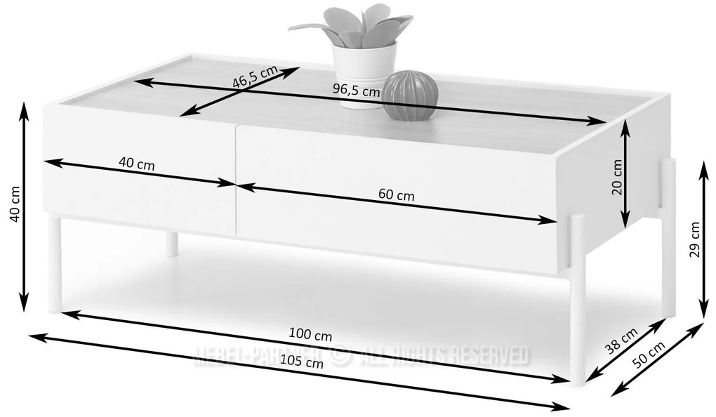 Măsuță de cafea Bertina L (sonoma + alb). 1111575