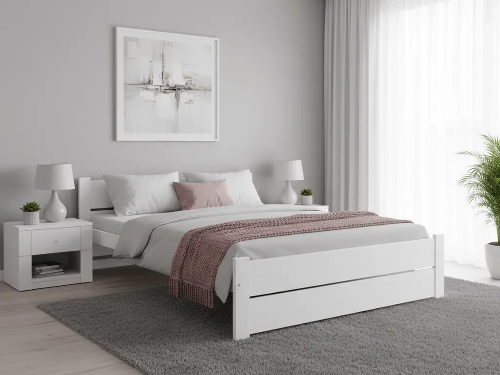 Pat de o persoana alb, IKAROS DOUBLE 120 x 200 cm Saltele: Cu saltele Coco Maxi 20 cm, Somiera pat: Cu lamele drepte