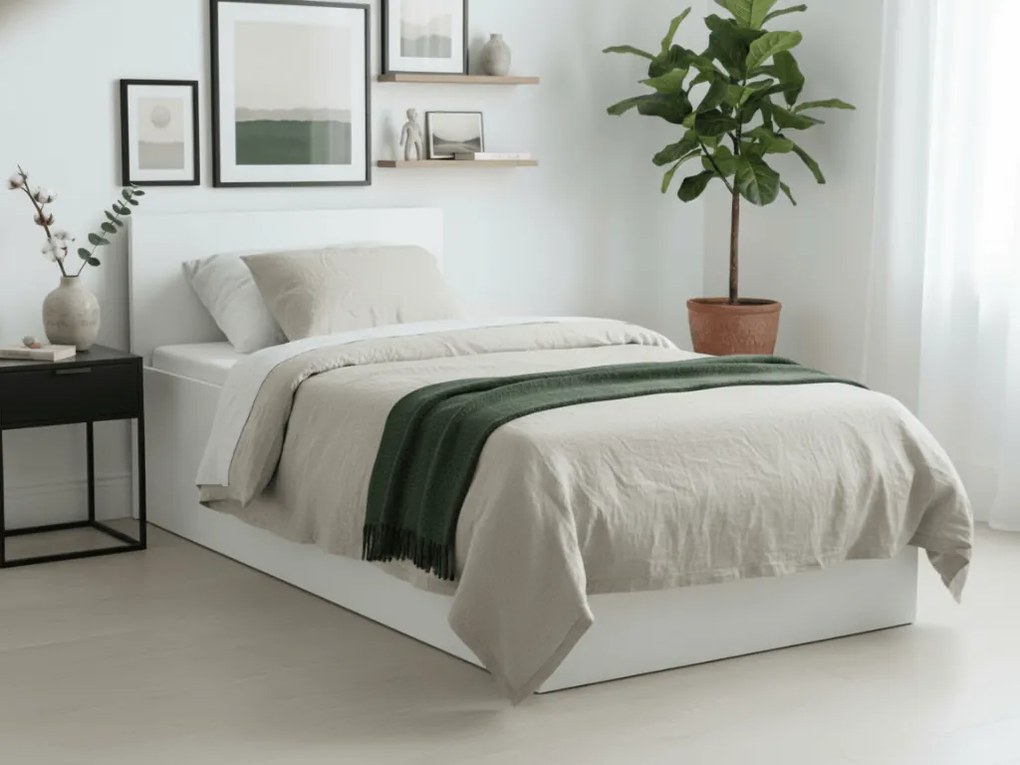 Pat de o persoana alb, SOFIA 90 x 200 cm Saltele: Cu saltele Sommera 18 cm, Somiera pat: Cu lamele drepte