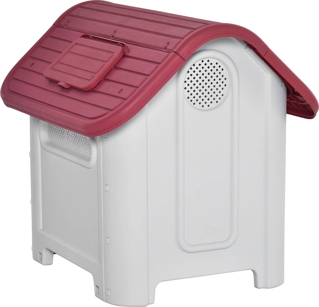 PawHut Cușcă pentru câini exterior și interior ușă dublă din metal și ventilație multiplă 59 x 75 x 66 cm roșu | Aosom Romania