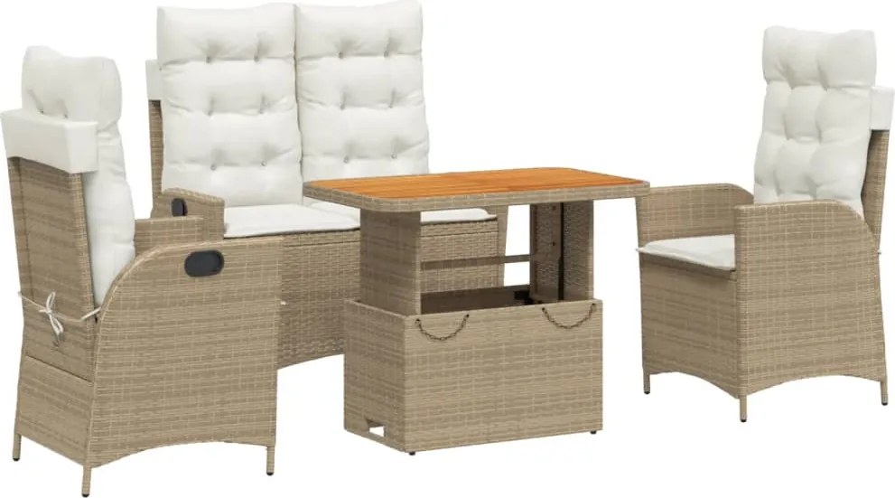 vidaXL Set canapele de grădină, 4 piese, cu perne, bej, poliratan